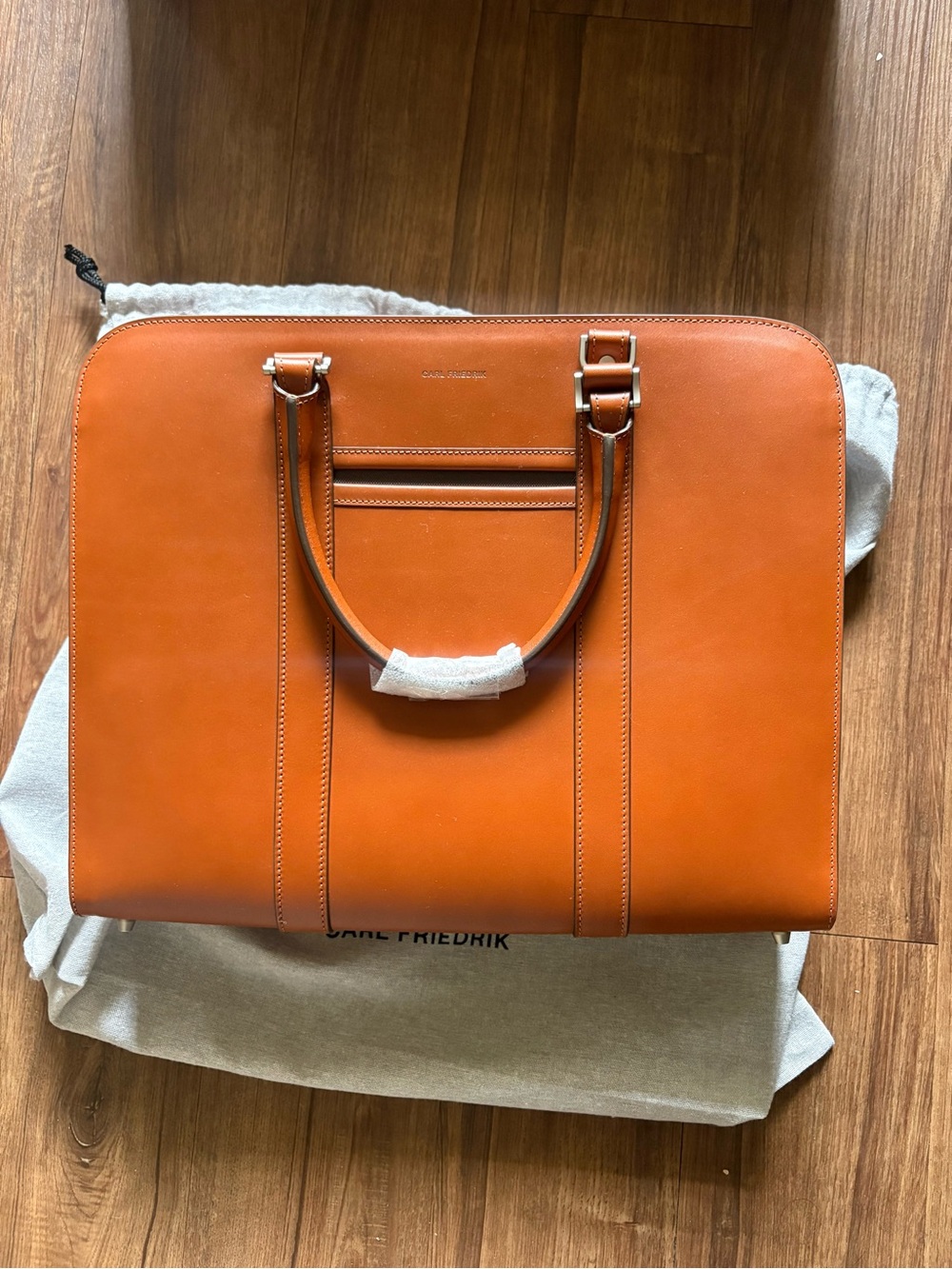Authentic, NWT- Carl Friedrik, Palissy Double- Vachetta Leather Cognac